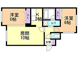 Cube平岸3-5 2LDKの間取図画像
