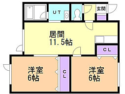 バティール美しが丘 2LDKの間取図画像