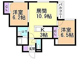 WINGBIRD平岸 2LDKの間取図画像