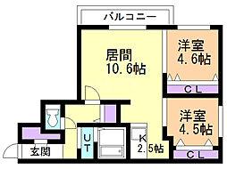 プライムコート平岸 2LDKの間取図画像