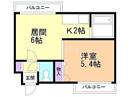リッチヒルズ弐番館 1LDKの間取図画像
