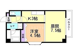 セトル水車町 1LDKの間取図画像