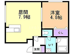 イーホライズン美園 1DKの間取図画像