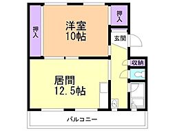 ビレッジハウス新東町3号棟 1LDKの間取図画像