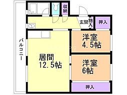 ビレッジハウス栗山1号棟 2LDKの間取図画像