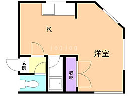 白い風船 1DKの間取図画像