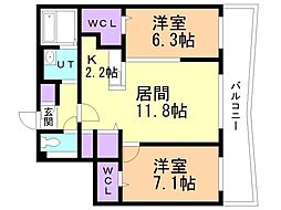 エルナード江別駅前 2LDKの間取図画像