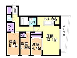 エルナード江別駅前 3LDKの間取図画像
