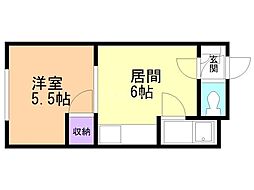 クレドールマンション 1DKの間取図画像
