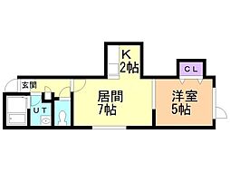 プルメリア若葉 1LDKの間取図画像