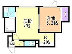 プルメリア若葉 1LDKの間取図画像
