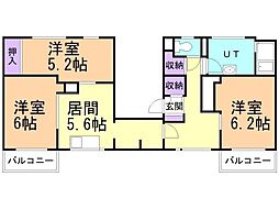 ビレッジハウス野幌9 3DKの間取図画像