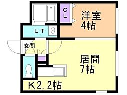 江別市東野幌本町マンション 1LDKの間取図画像