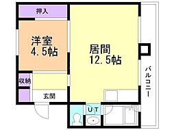 ビレッジハウス栗山2号棟 1LDKの間取図画像