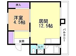 ビレッジハウス栗山2号棟 1LDKの間取図画像