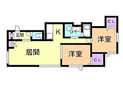 ボヌール 2LDKの間取図画像