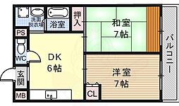 ハミングマンション 2階2DKの間取り