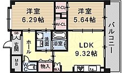 プラマー5番館 2LDKの間取図画像