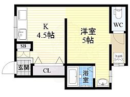アーク立花 1Kの間取図画像