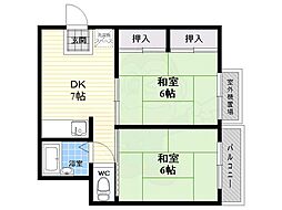 市隆ハイツ立花弐番館 2DKの間取図画像