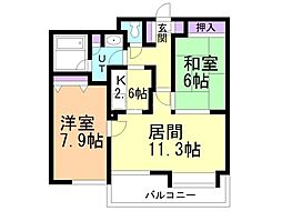 マンションクロダ南8条 3階2LDKの間取り