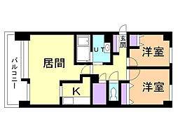 オリエンタルコート大友 8階2LDKの間取り