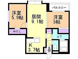 アルファスクエア南1西18 5階2LDKの間取り