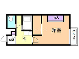 レオパレススターラポラ 1階1Kの間取り