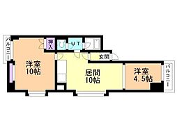 グリーンヴィラ円山 4階2LDKの間取り