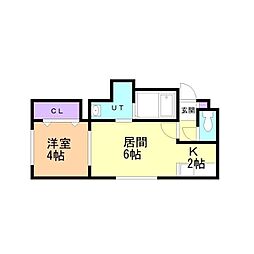 ヴィラ・フローラ 2階1LDKの間取り