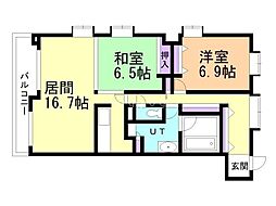 セザール旭ヶ丘 3階2LDKの間取り