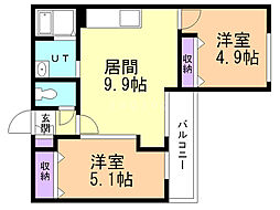 メニーズコートＳ25 4階2LDKの間取り