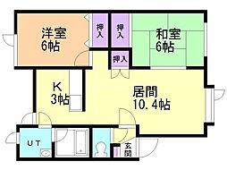 アーバンコート伏見 2階2LDKの間取り