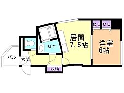 コートロティ大通 1DKの間取図画像
