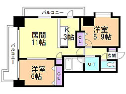 第10旭レジデンス 2LDKの間取図画像