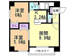 Ｎ6ウエスト11・Ｍ 9階2LDKの間取り