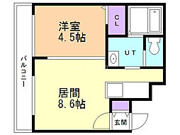 エヴァンスコート南3条 1階1LDKの間取り