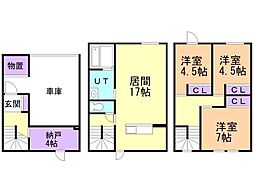 札幌市営東西線 西28丁目駅 徒歩6分の賃貸テラスハウス 1階3LDKの間取り