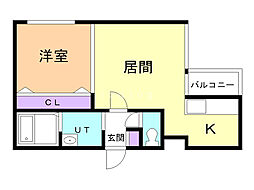 グランドサクセス南大通 5階1LDKの間取り