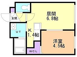 ブルーオーシャンＳ14Ｗ6 2階1LDKの間取り