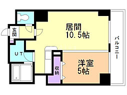 パークヒルズ中央25 5階1LDKの間取り