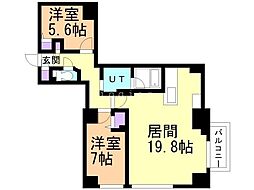 ラ・クラッセ札幌大通サウスシティ 8階2LDKの間取り