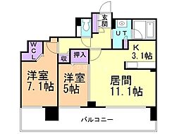円山ザ・レジデンス 2LDKの間取図画像