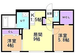 札幌市中央区南三条西12丁目マンション 2LDKの間取図画像