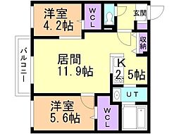 ブランシャールMH幌平橋 2LDKの間取図画像