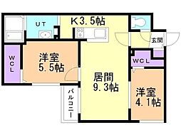 札幌市中央区北十三条西16丁目マンション 2LDKの間取図画像