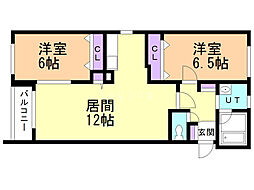ル・ピエール桑園 2LDKの間取図画像
