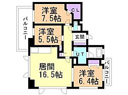 COMFORIA札幌植物園 3LDKの間取図画像