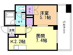 ラフィネタワー札幌南3条 1DKの間取図画像