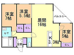 カカオ円山 3LDKの間取図画像